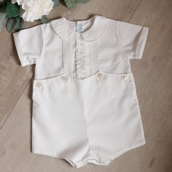 RARE Vintage White Ruffled Bobby Suit Feltman Brothers 6/9 Month Ring Bearer NEW